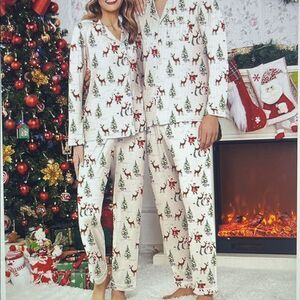 New! Ekouaer Christmas Pajama Set Long Sleeve‎ Santa Reindeer Women's Size XL